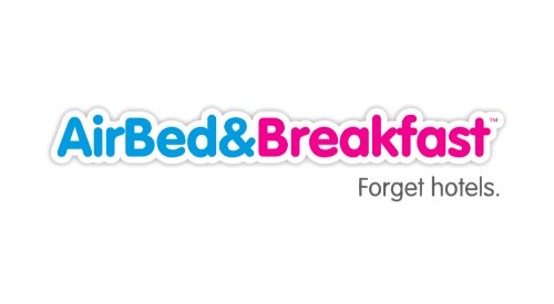 에어비앤비의 초기 이름이었던 AirBed&Breakfast 로고와 'Forget hotels' 슬로건